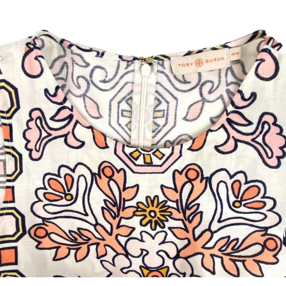 New Tory Burch Hicks Garden Party Mini Dress Womens M Linen Blend Cover Up Shift